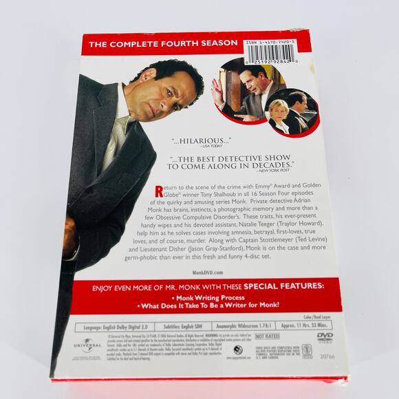 Monk - The Complete Fourth Season (DVD, 2006, 4-Disc Set) - Good Used Condition - Picture 4 of 15